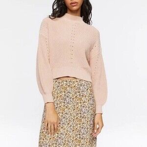 FOREVER 21 brown pointelle mock neck knit sweater size S